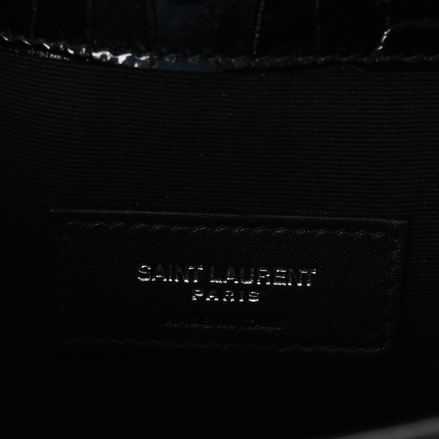 Saint Laurent Calfskin Crocodile Embossed Uptown Monogram Clutch Black 6 of 6