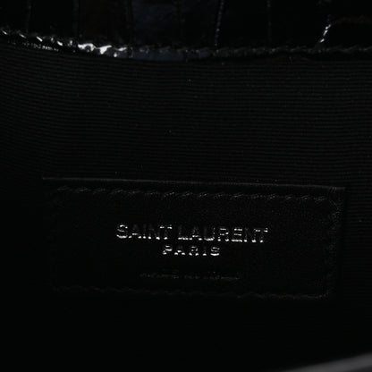 Saint Laurent Calfskin Crocodile Embossed Uptown Monogram Clutch Black 6 of 6