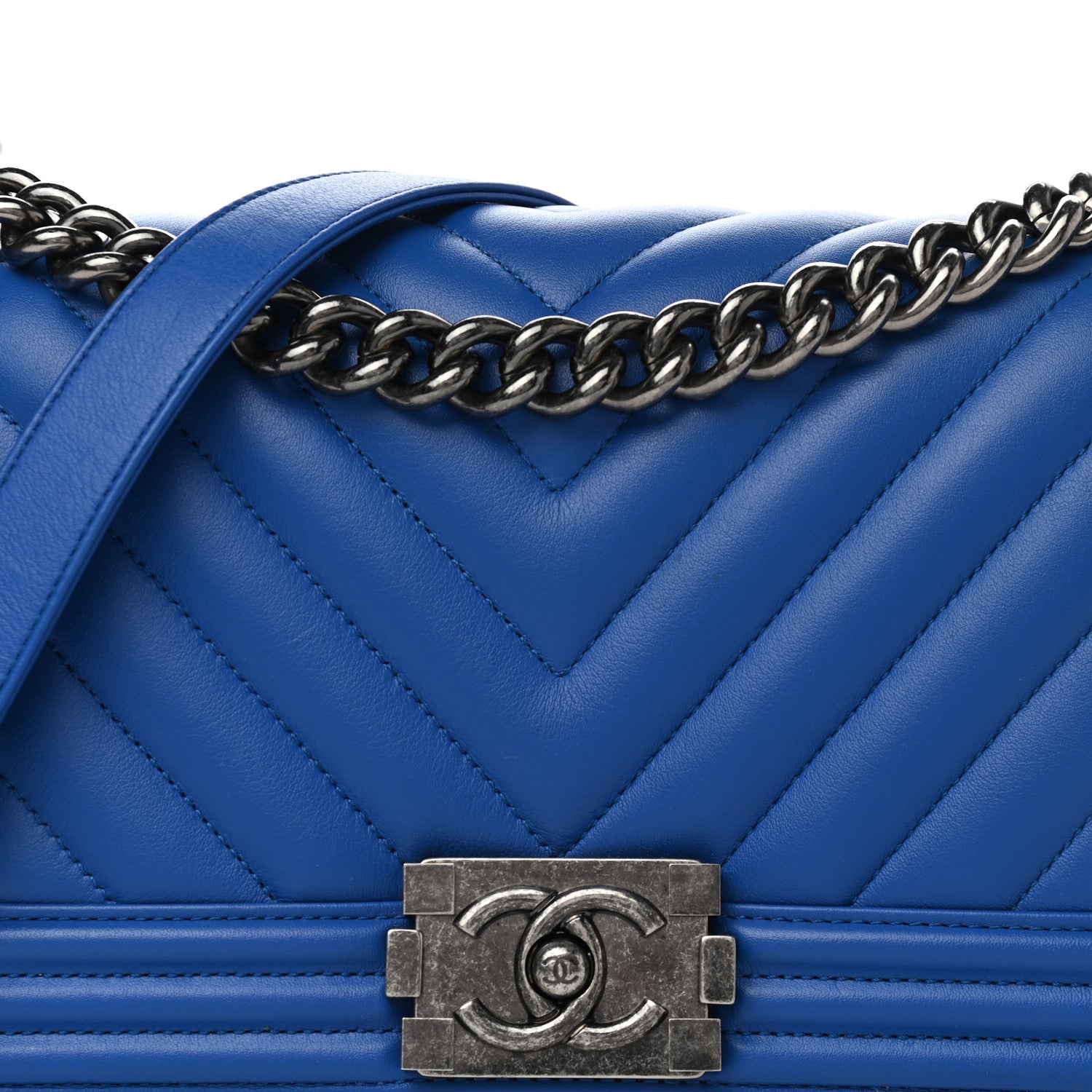 Chanel Calfskin Chevron Quilted Medium Boy Flap Bright Blue 12 of 13