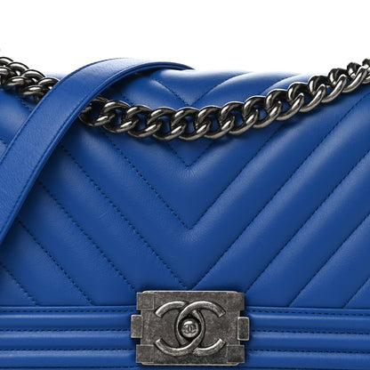 Chanel Calfskin Chevron Quilted Medium Boy Flap Bright Blue 12 of 13
