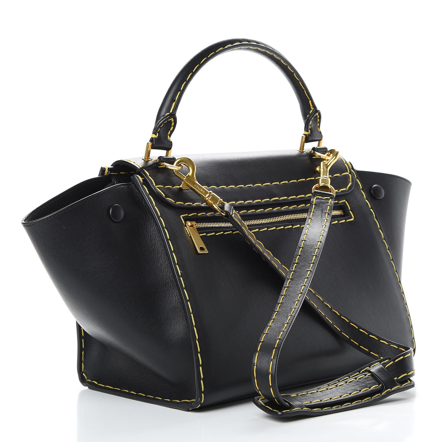 Celine Smooth Calfskin Yellow Stitching Medium Trapeze Black 4 of 14