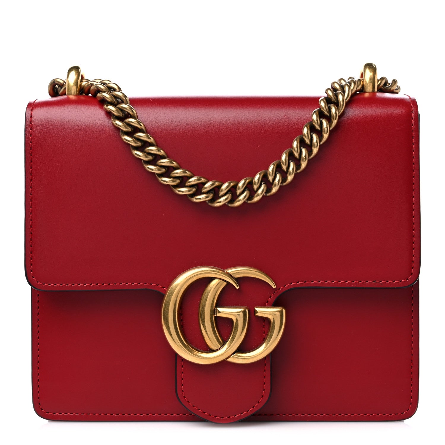 Gucci Knight Calfskin Small GG Marmont Chain Handle Bag Hibiscus Red 1 of 11