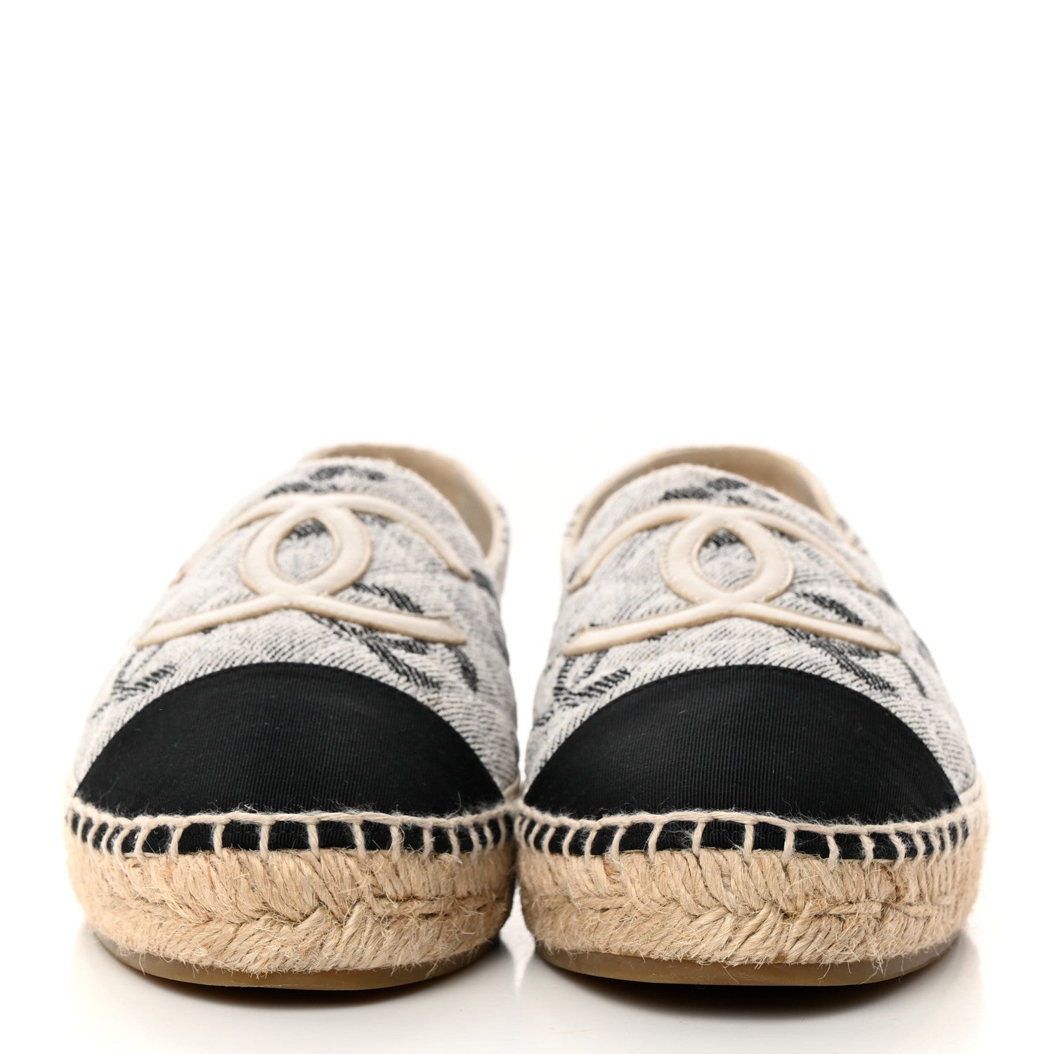 Chanel Cotton Jacquard Grosgrain CC Print Espadrilles 39 Grey Black 2 of 8