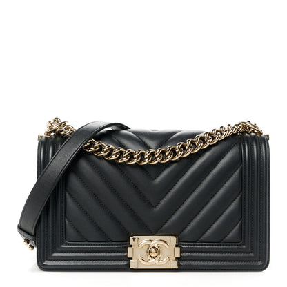 Chanel Calfskin Chevron Quilted Medium Boy Flap Black 1 of 10