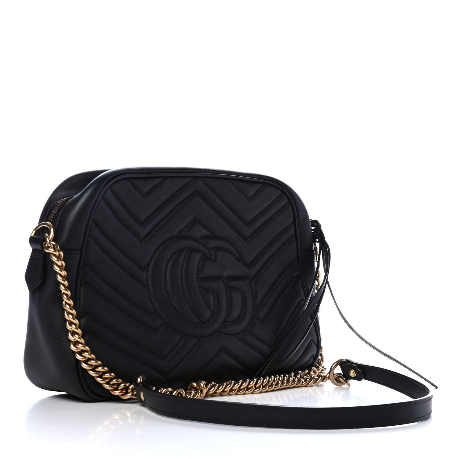 Gucci Calfskin Matelasse Medium GG Marmont Chain Shoulder Bag Black 2 of 4