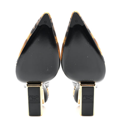 Fendi X VERSACE Silk Calfskin Fendace Fendi First 95mm Slingback Sandals 36 Tobacco Black Gold 5 of 9
