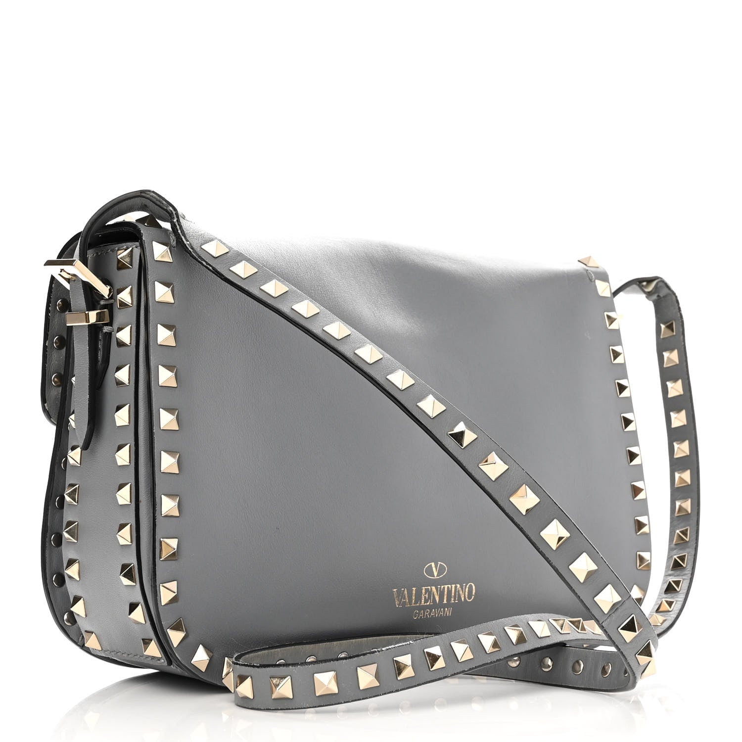 Valentino Garavani Vitello Medium Rockstud Flap Saddle Bag Light Stone 2 of 13