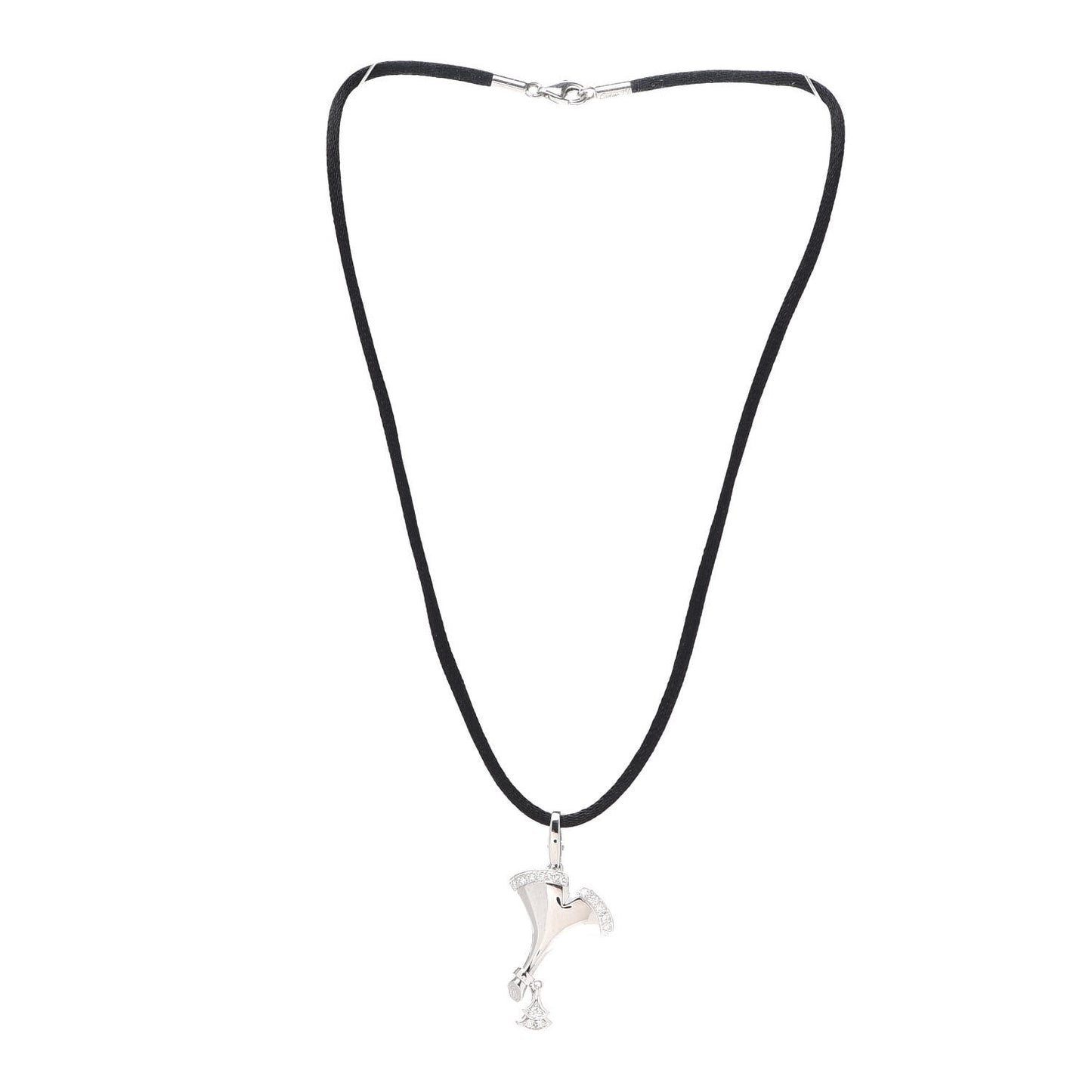 18K White Gold Diamond Ginkgo Leaf Pendant Cord Necklace