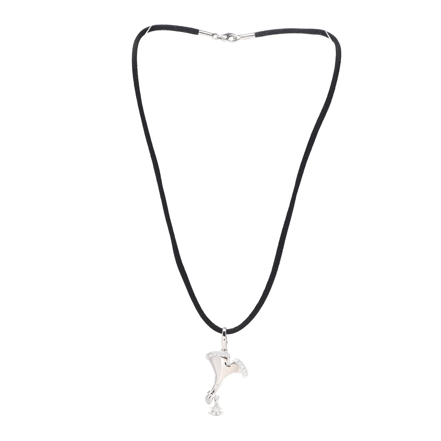 Cartier 18K White Gold Diamond Ginkgo Leaf Pendant Cord Necklace 3 of 5