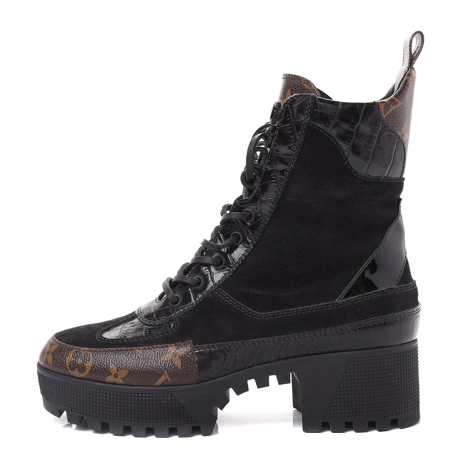 Louis Vuitton Suede Calfskin Monogram Laureate Platform Desert Boots 38.5 Black 1 of 11