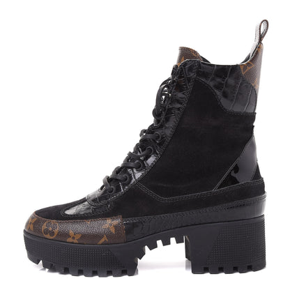 Louis Vuitton Suede Calfskin Monogram Laureate Platform Desert Boots 38.5 Black 1 of 11