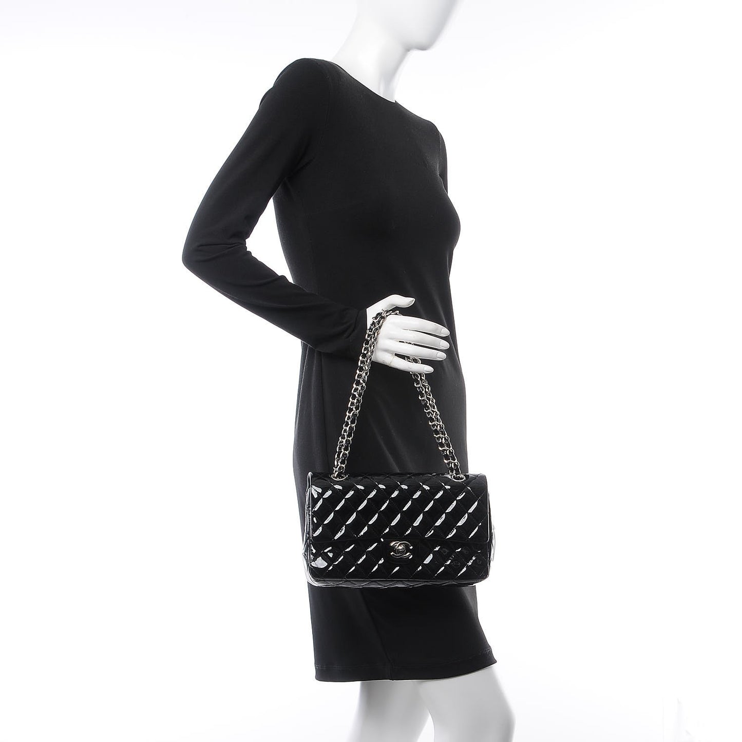 Patent Quilted Medium Double Flap Black