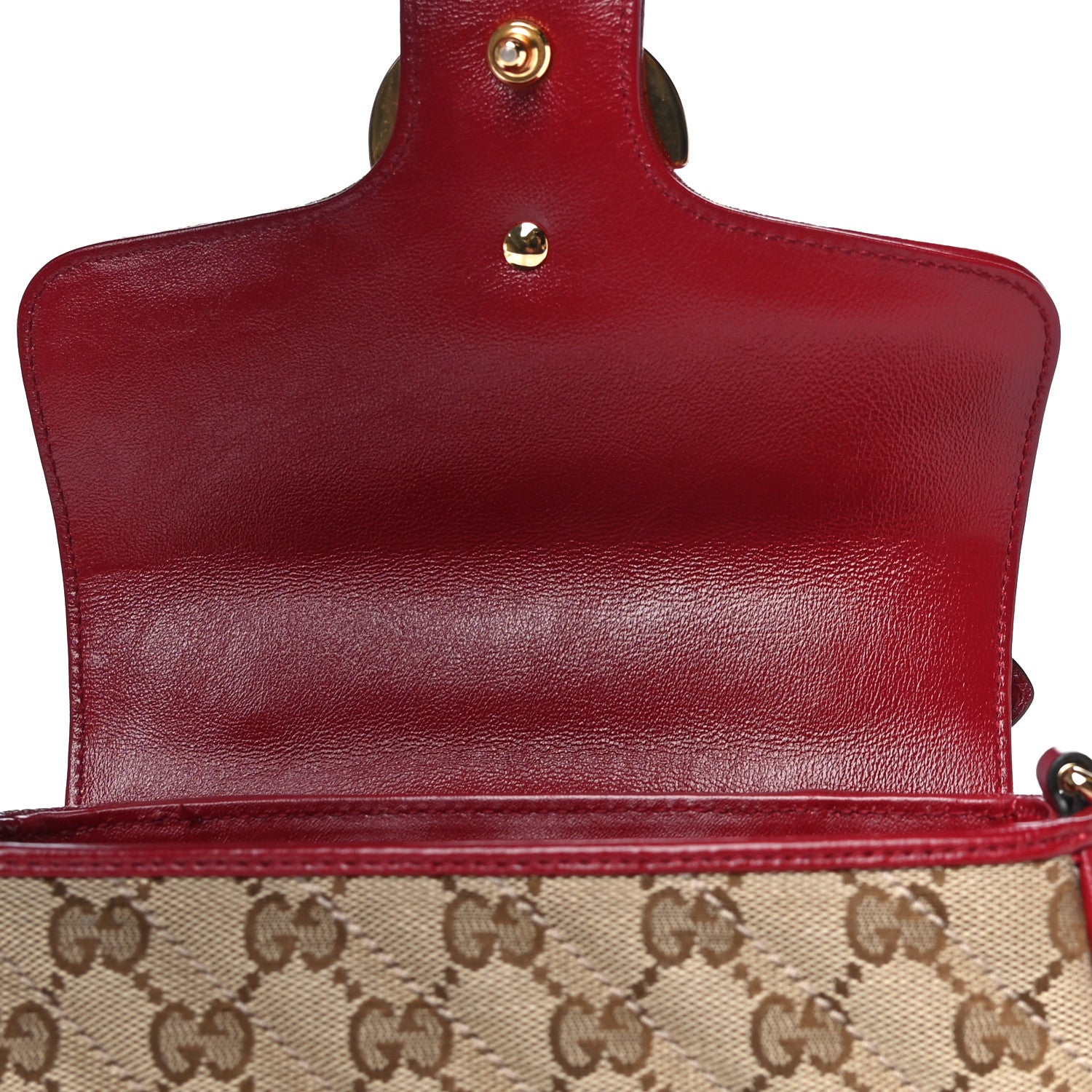 Gucci Monogram Glazed Calfskin Matelasse Diagonal Mini GG Marmont Top Handle Shoulder Bag Beige Ebony New Cherry Red 13 of 13