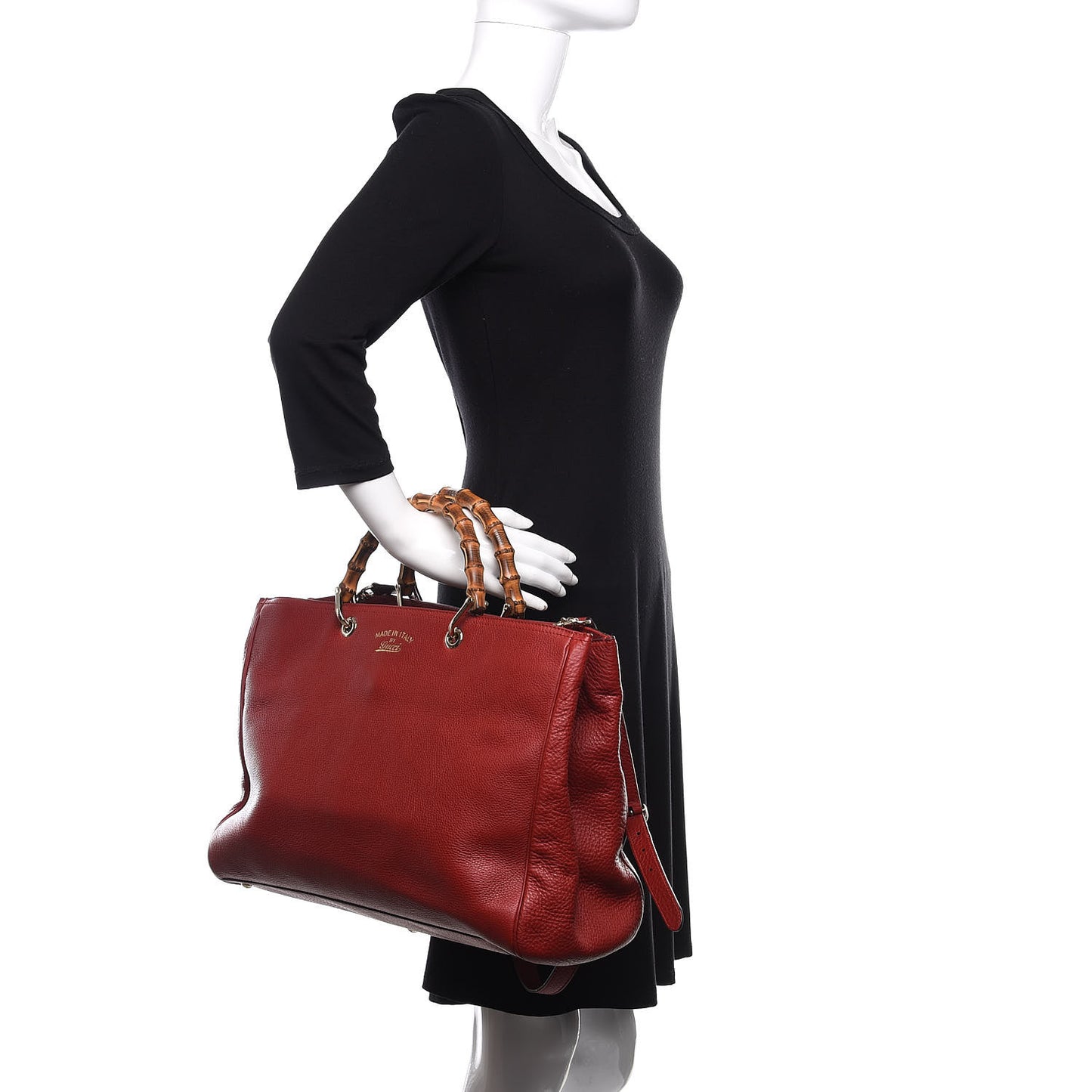 Calfskin Large Bamboo Shopper Tote Red