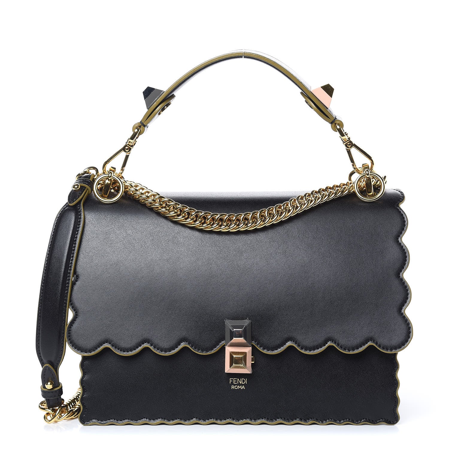 Fendi Vitello Liberty Scalloped Studded Kan I Shoulder Bag Black 1 of 10