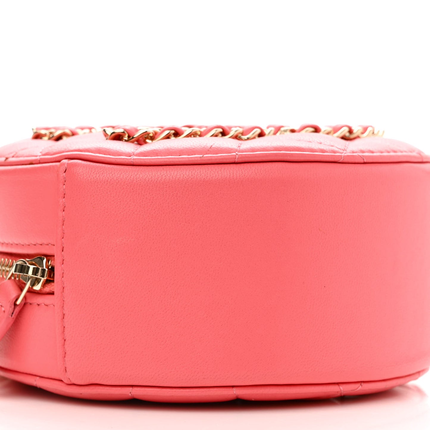 Lambskin Quilted Large CC Round Clutch With Chain Pink