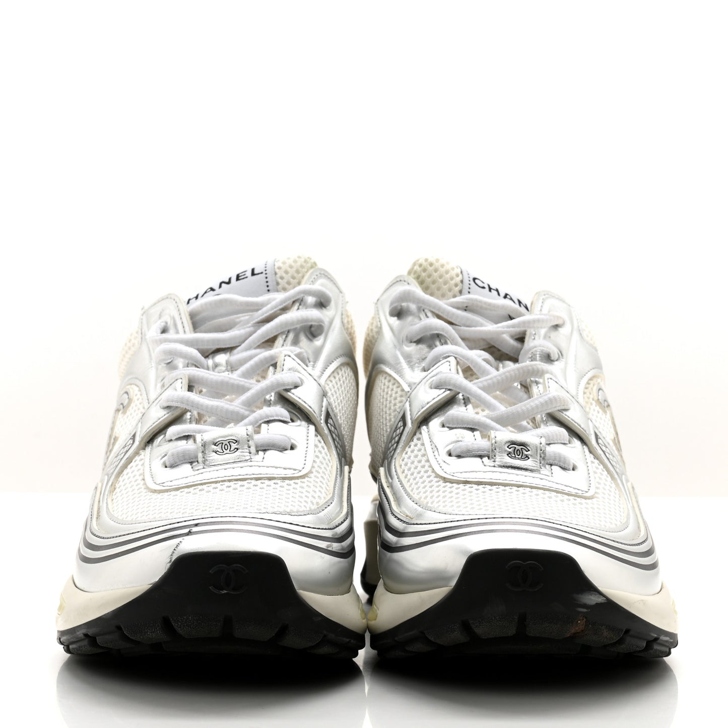 Fabric Laminated Calfskin Stretch CC Sneakers 40 White Silver