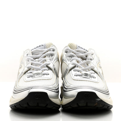 Chanel Fabric Laminated Calfskin Stretch CC Sneakers 40 White Silver 2 of 17