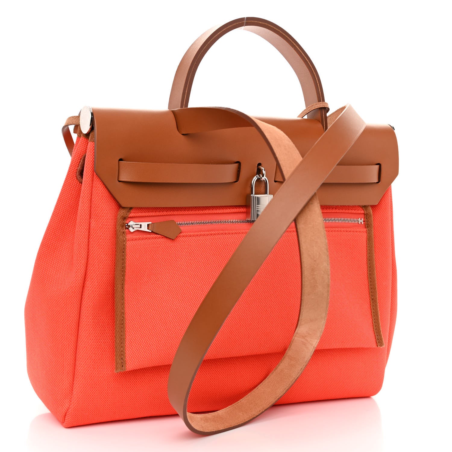 Hermes Vache Hunter Toile Herbag Zip Retourne 31 PM Capucine Fauve 3 of 10