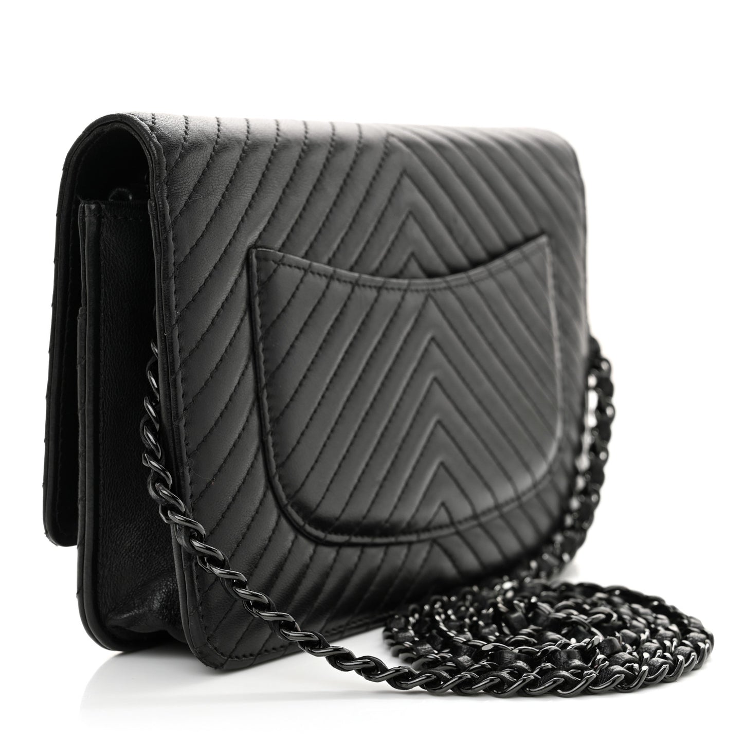 Lambskin Chevron Quilted Wallet On Chain WOC So Black