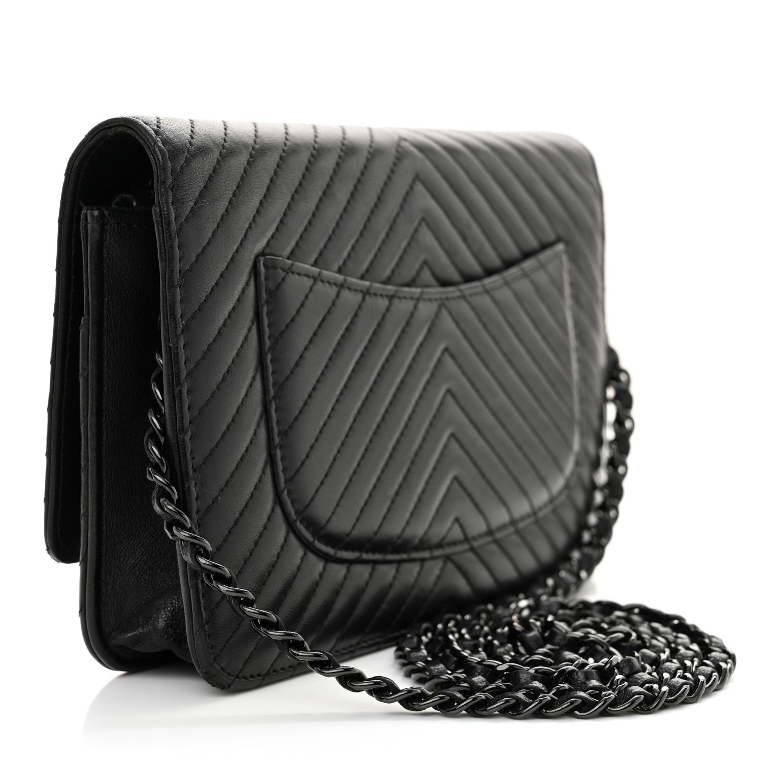 Chanel Lambskin Chevron Quilted Wallet On Chain WOC So Black 3 of 13