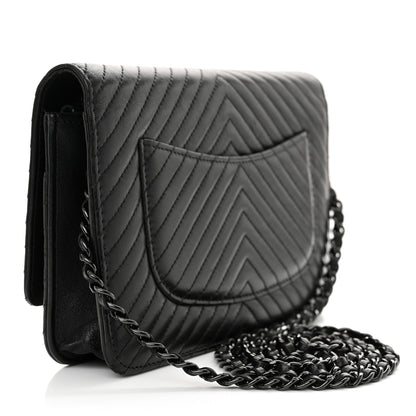 Chanel Lambskin Chevron Quilted Wallet On Chain WOC So Black 3 of 13