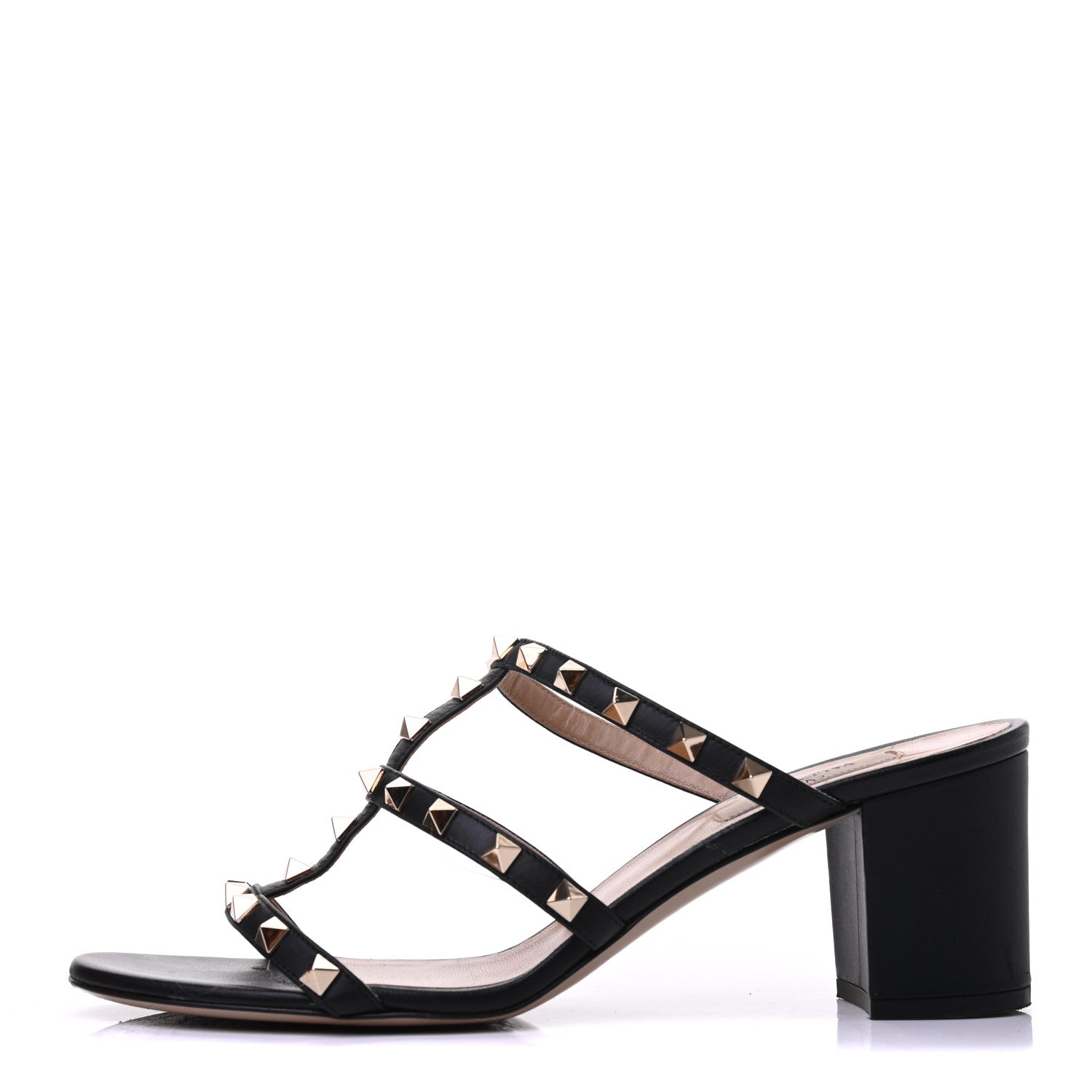 Valentino Garavani Calfskin Rockstud 60mm Caged Slide Sandals 41 Black 1 of 9