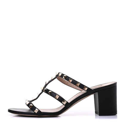 Valentino Garavani Calfskin Rockstud 60mm Caged Slide Sandals 41 Black 1 of 9