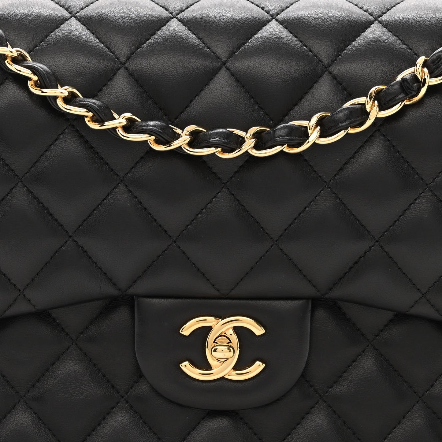 Lambskin Quilted Jumbo Double Flap Black