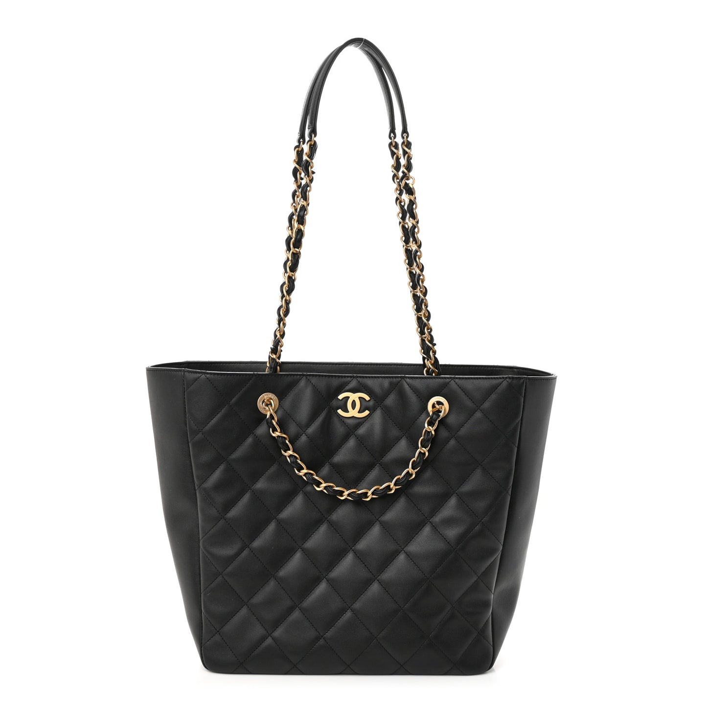 Calfskin Stitched Large Shopping Bag Black