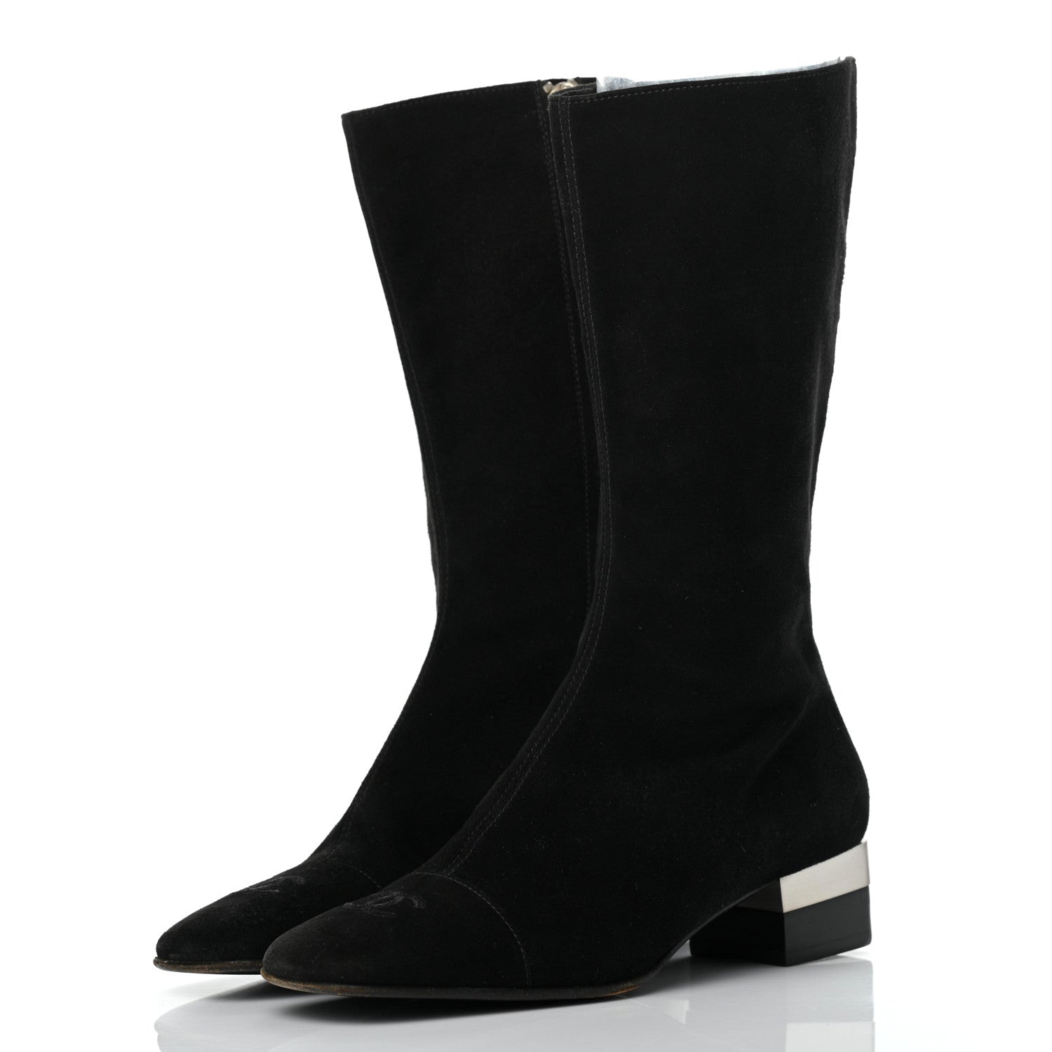 Chanel Suede CC Cap Toe Boots 35.5 Black 3 of 13