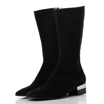 Chanel Suede CC Cap Toe Boots 35.5 Black 3 of 13