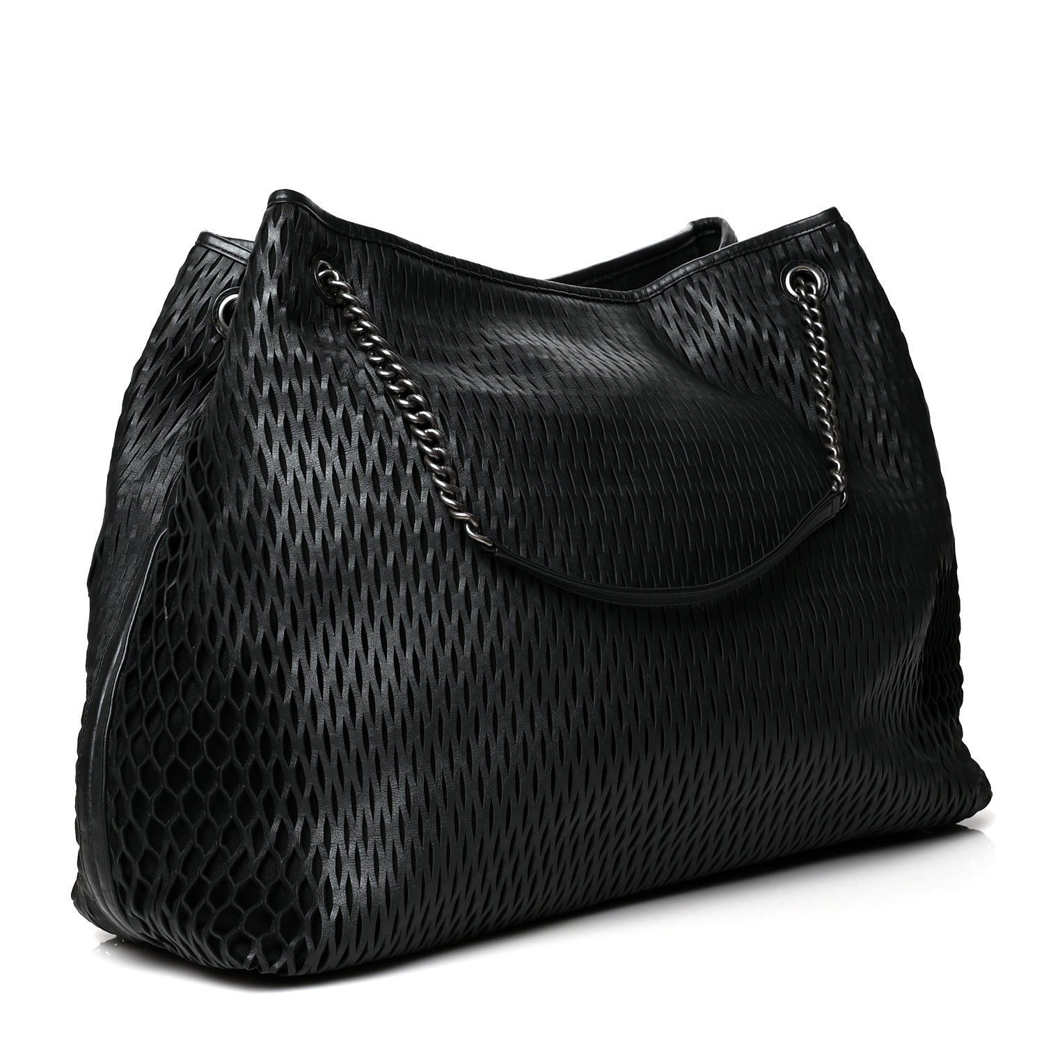 Chanel Calfskin Laser Cut Perforated CC Tote Black 3 of 12