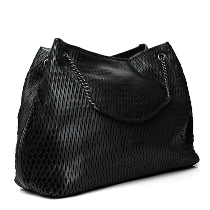 Chanel Calfskin Laser Cut Perforated CC Tote Black 3 of 12