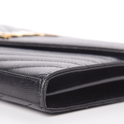 Saint Laurent Grain De Poudre Matelasse Chevron Monogram Chain Wallet Black 11 of 12