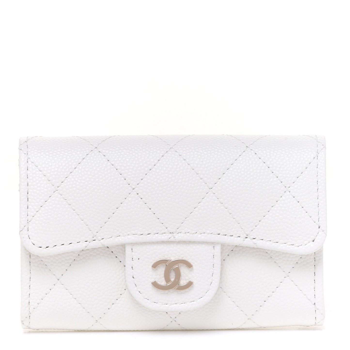Caviar Quilted Flap Card Holder Wallet White