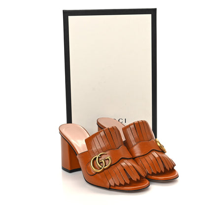 Gucci Malaga Kid GG Marmont Fringe 75mm Slide Sandals 38 Cognac 9 of 9