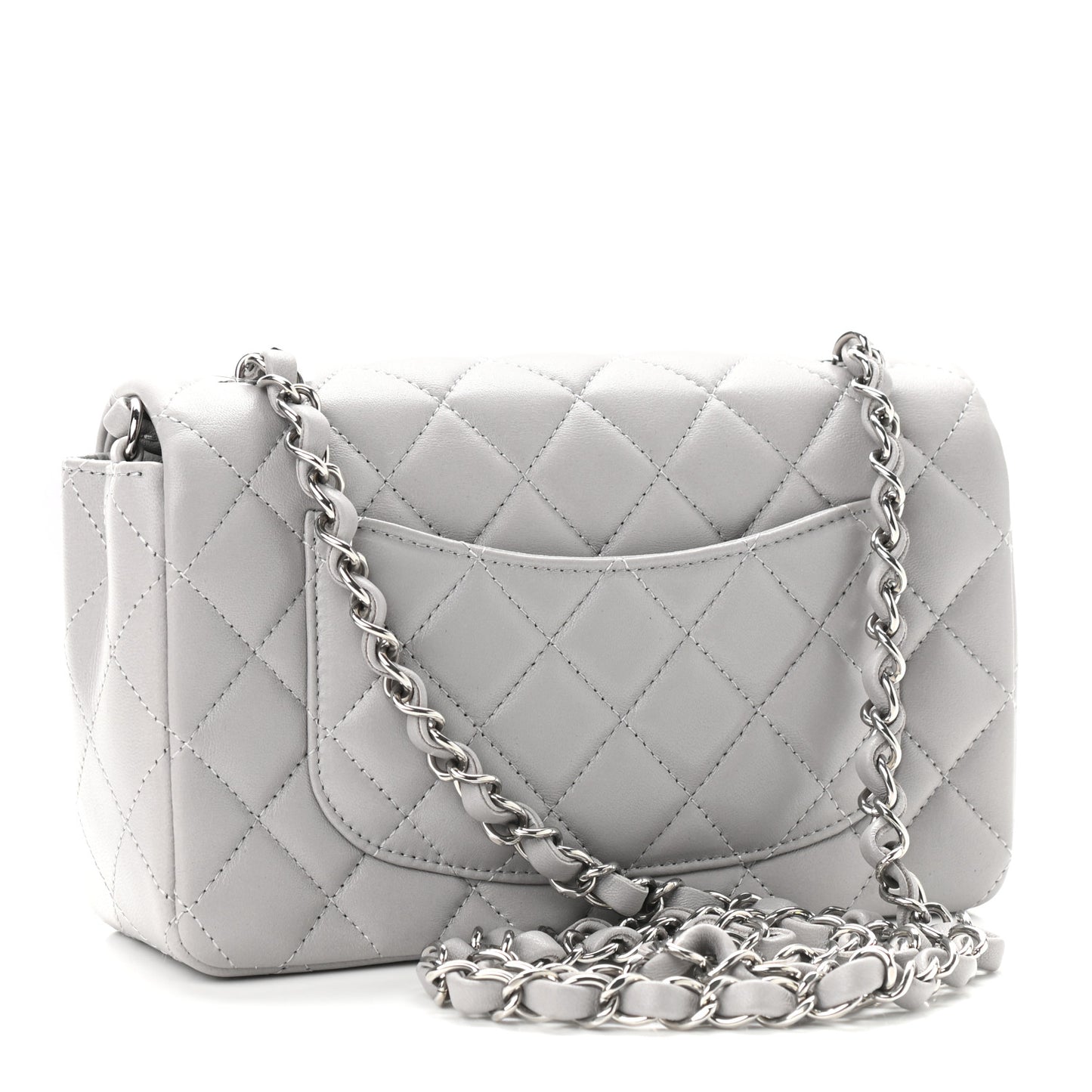 Lambskin Quilted Mini Rectangular Flap Grey