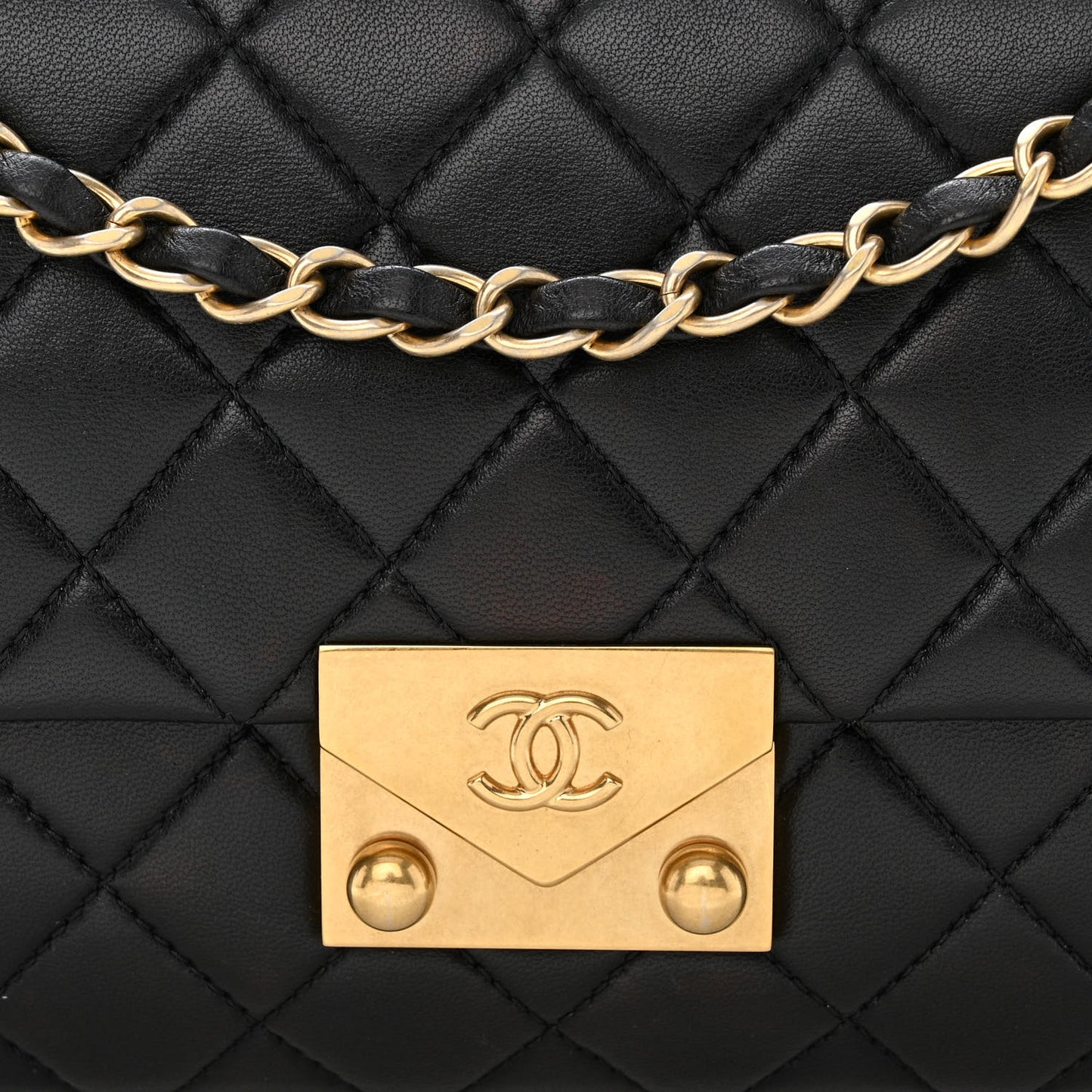 Lambskin Quilted 3 Pocket Accordion Flap Black
