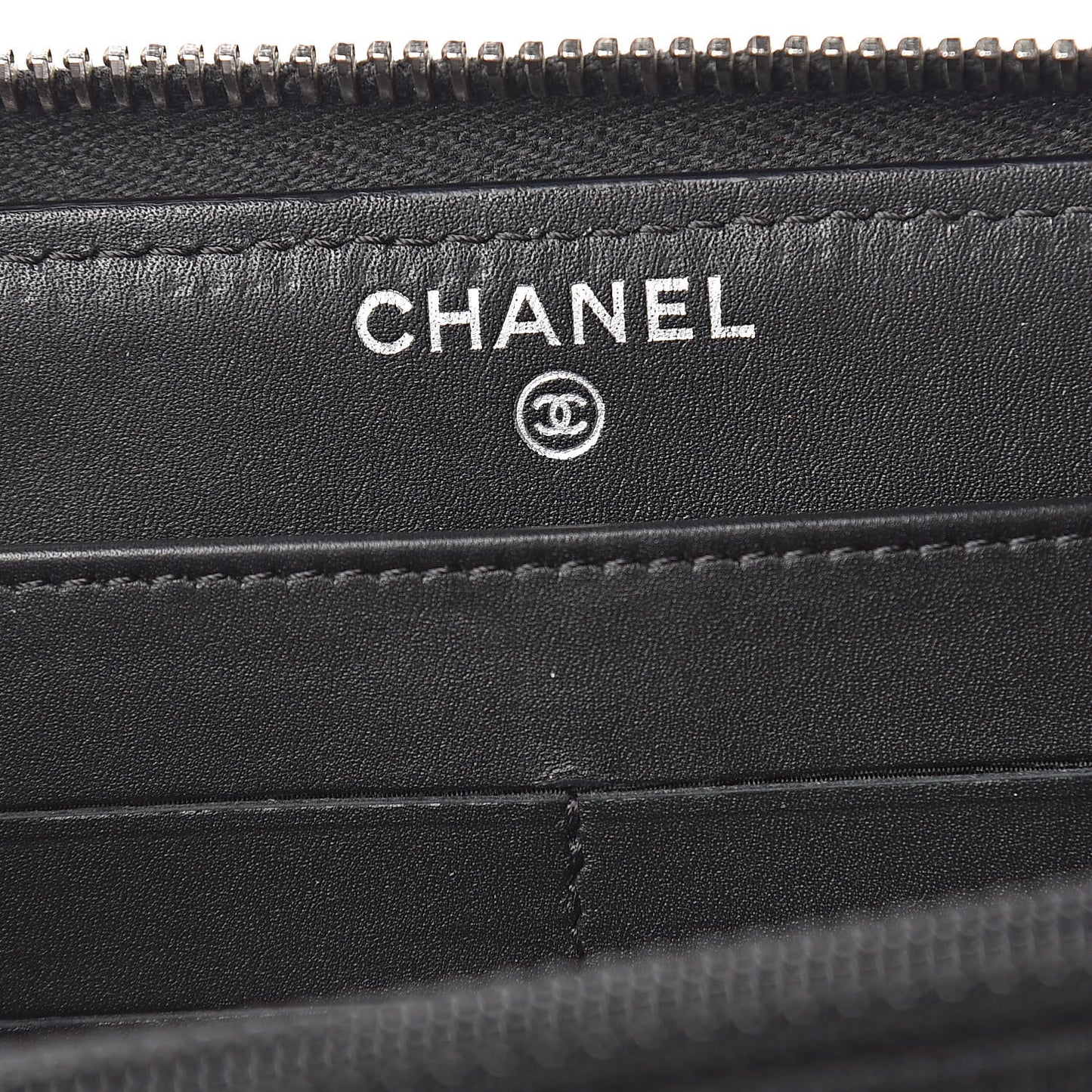 Calfskin Double Stitch Hamptons Zip Around Wallet Black