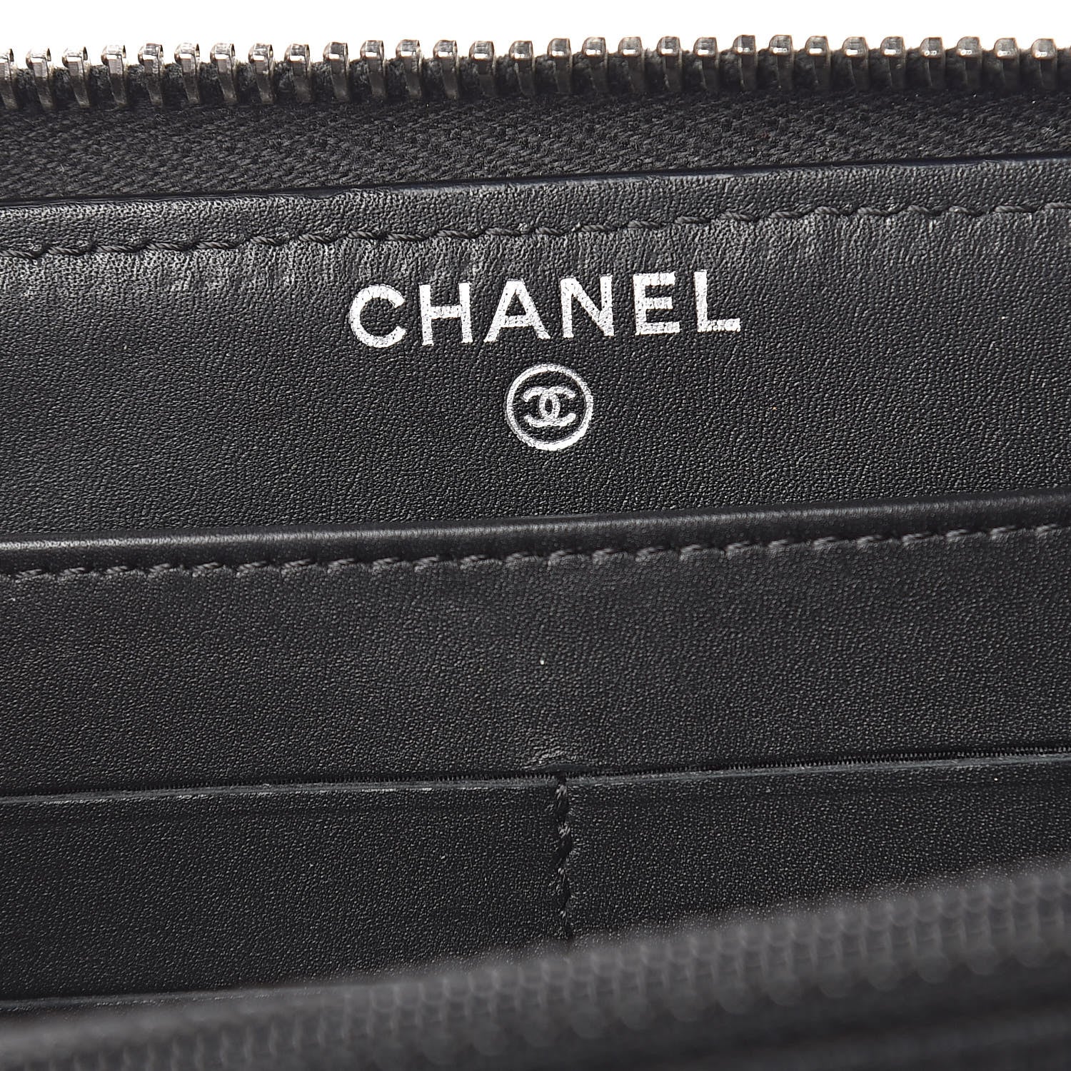 Chanel Calfskin Double Stitch Hamptons Zip Around Wallet Black 6 of 9
