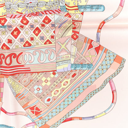 Hermes Silk Voyage En Etoffes Scarf 90 Rose Pale Saumon Jaune Pale 3 of 3