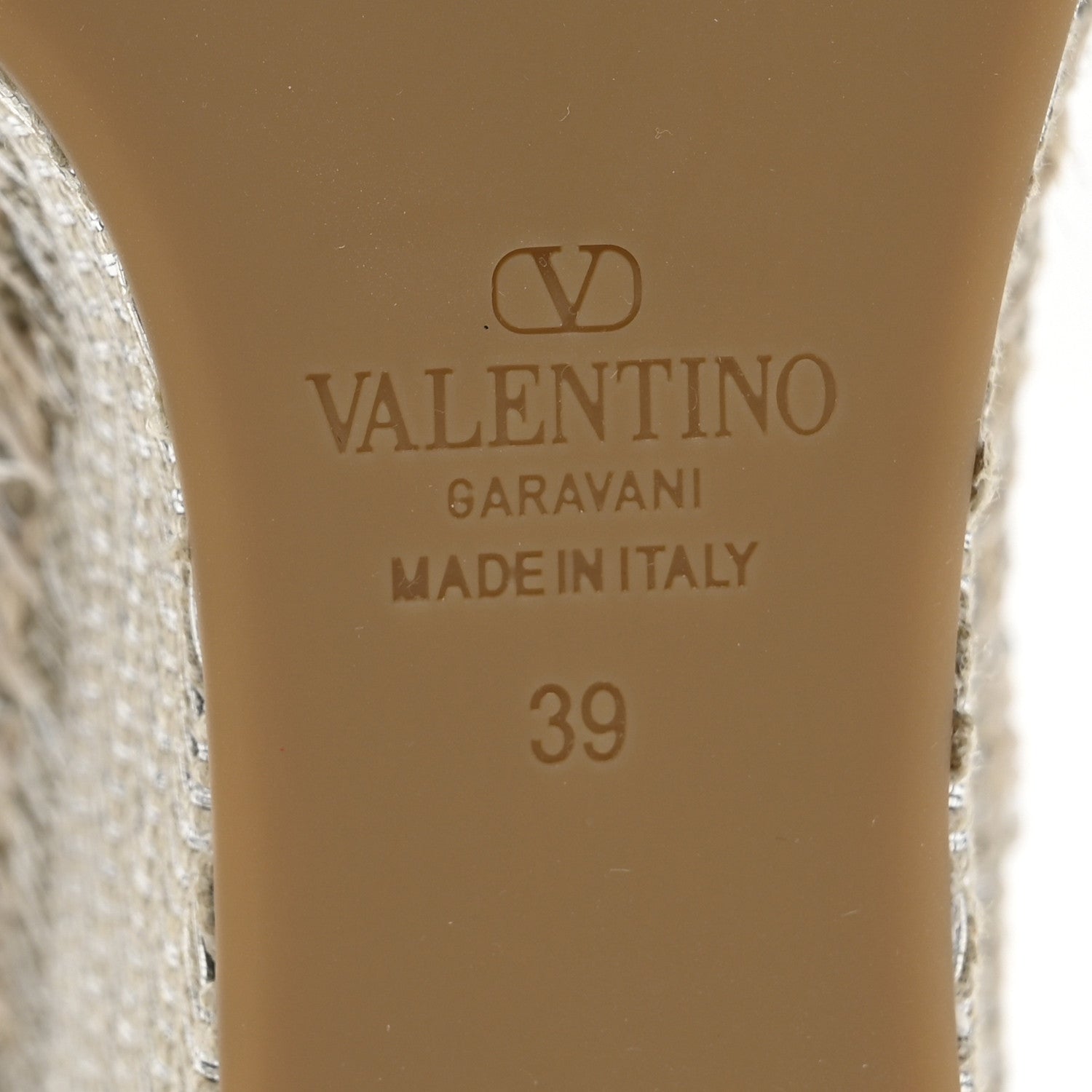Valentino Garavani Metallic Grained Calfskin Rockstud Crisscross Ankle Strap Espadrille Wedge Sandals 39 Silver 7 of 11