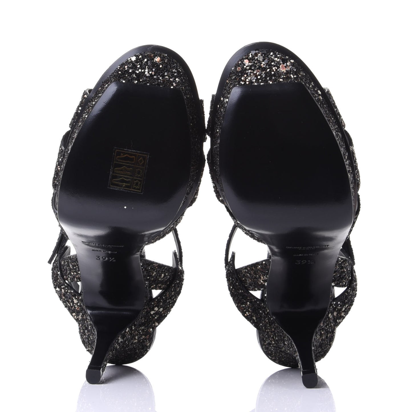 Glitter Calfskin Ayers Tribute 75 Platform Sandals 39.5 Midnight