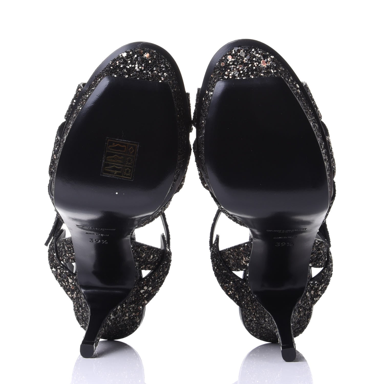 Saint Laurent Glitter Calfskin Ayers Tribute 75 Platform Sandals 39.5 Midnight 7 of 10