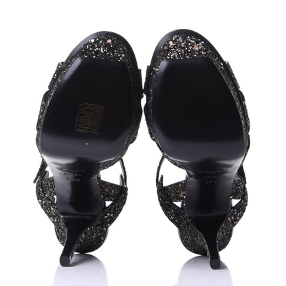Saint Laurent Glitter Calfskin Ayers Tribute 75 Platform Sandals 39.5 Midnight 7 of 10