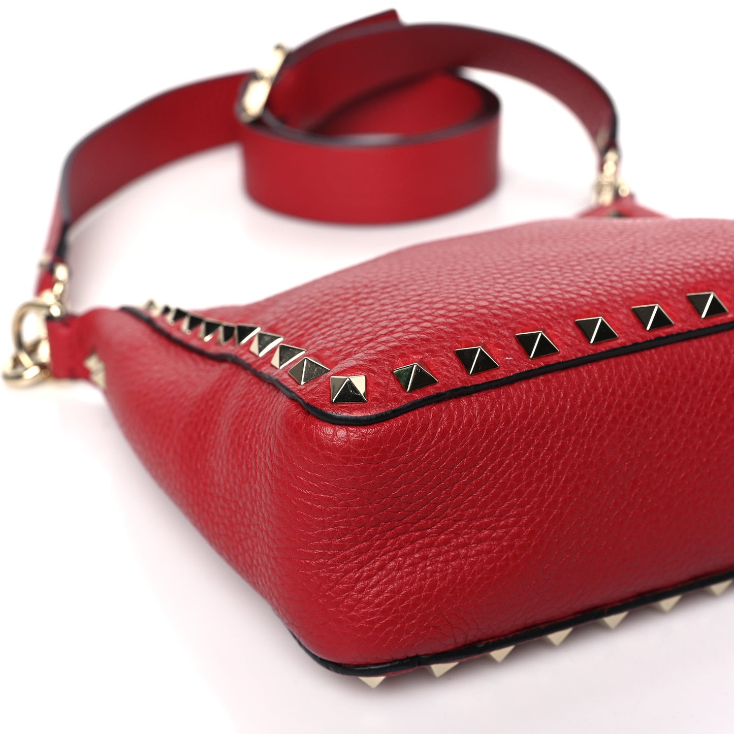 Pebbled Calfskin Mini Rockstud Flip-Lock Messenger Bag Rosso Valentino