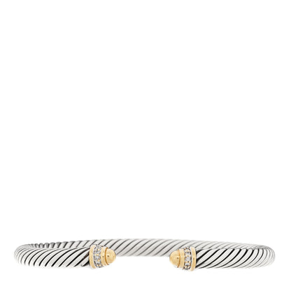 David Yurman Sterling Silver 18K Yellow Gold Diamond 5mm Dome Cable Classics Bracelet 2 of 6