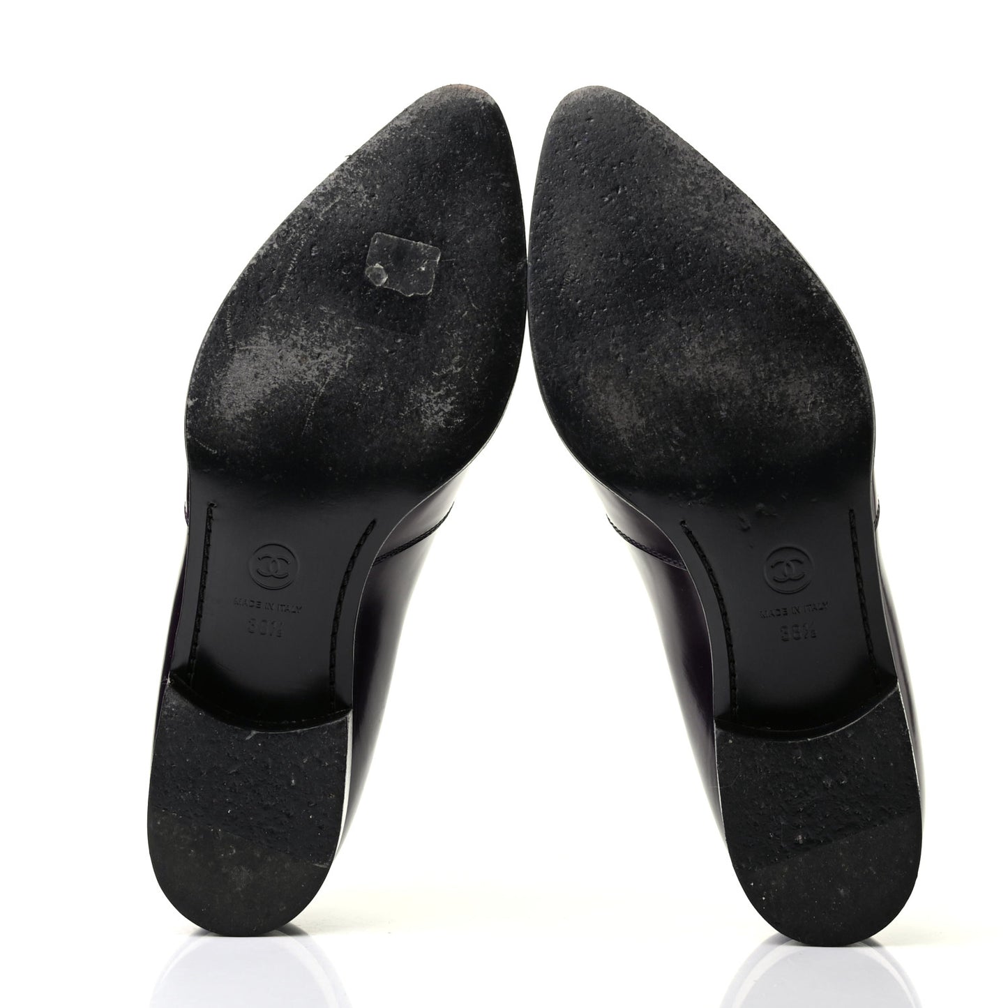 Glazed Calfskin CC Loafers 38.5 Dark Purple