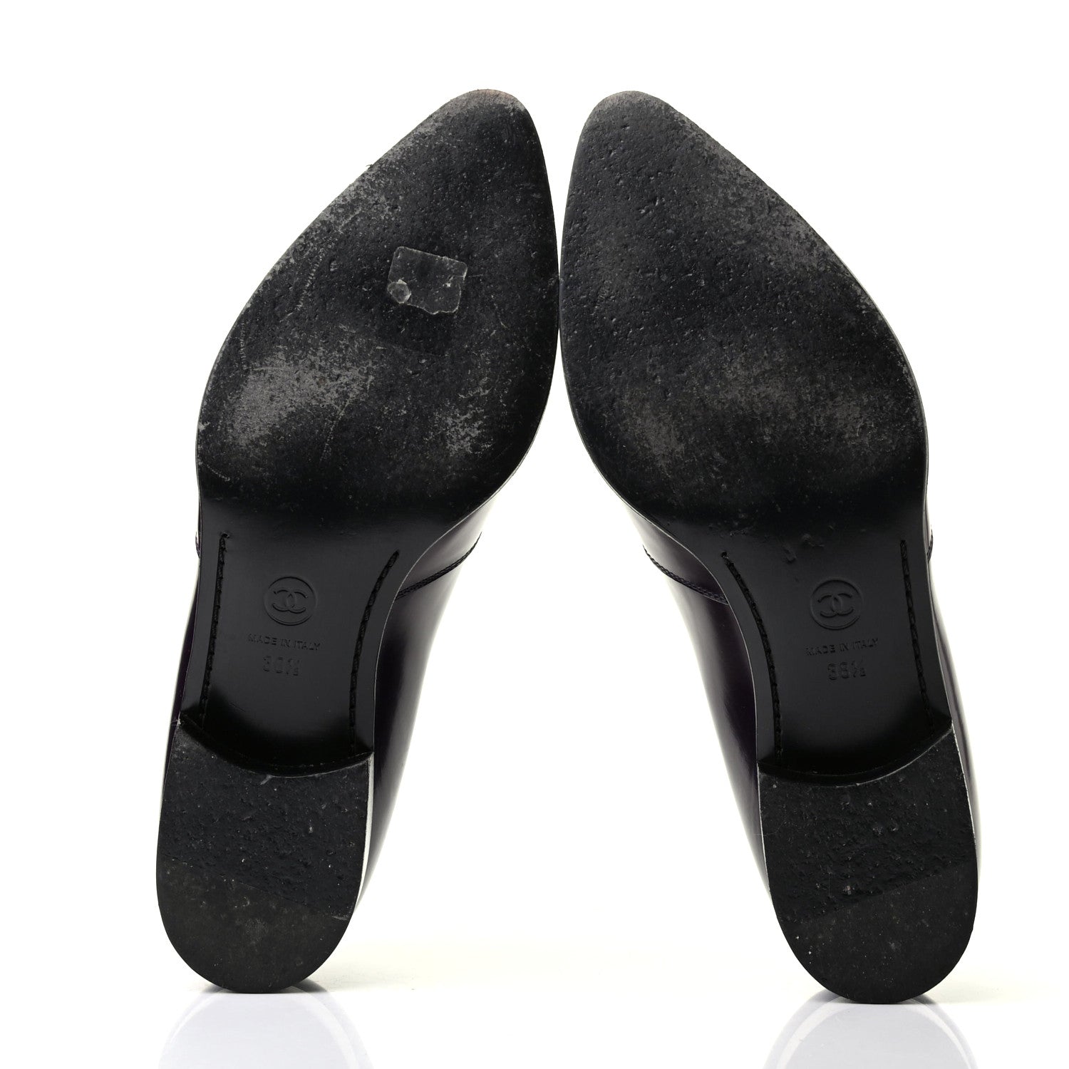 Chanel Glazed Calfskin CC Loafers 38.5 Dark Purple 6 of 12